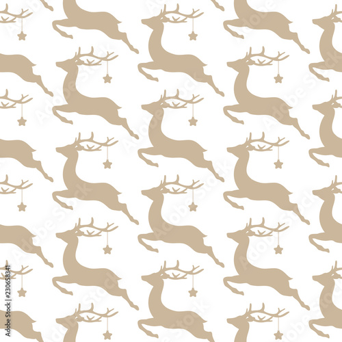 Reindeer Star Seamless Pattern Taupe White