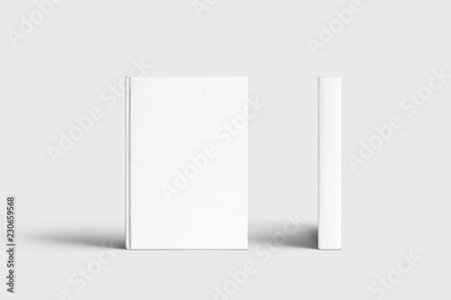 Closed books with blank white cover. Mock-up magazine or brochure isolated on soft gray background.3d render.