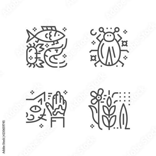 Simple set of allergy icons. Premium medicine symbol collection. Vector illustration. Line allergic pictogram pack.