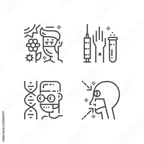Simple set of allergy icons. Premium medicine symbol collection. Vector illustration. Line allergic pictogram pack.