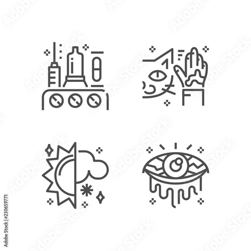 Simple set of allergy icons. Premium medicine symbol collection. Vector illustration. Line allergic pictogram pack.