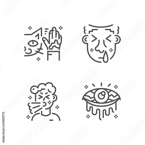 Simple set of allergy icons. Premium medicine symbol collection. Vector illustration. Line allergic pictogram pack.