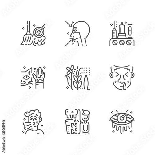 Simple set of allergy icons. Premium medicine symbol collection. Vector illustration. Line allergic pictogram pack.