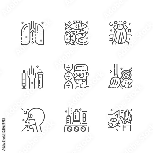 Simple set of allergy icons. Premium medicine symbol collection. Vector illustration. Line allergic pictogram pack.