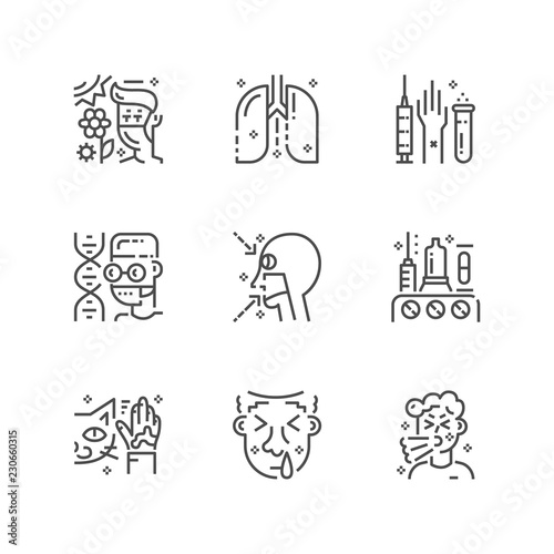Simple set of allergy icons. Premium medicine symbol collection. Vector illustration. Line allergic pictogram pack.