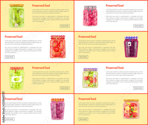 Preserved Food Set of Posters Vector Illustration