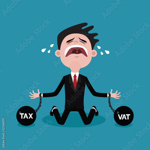 Businessmen are tied up with a chain of tax pendulums., vector cartoon concept