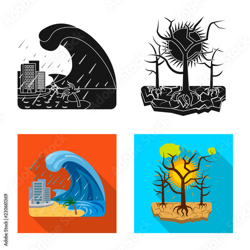 Isolated object of natural and disaster logo. Set of natural and risk stock vector illustration.