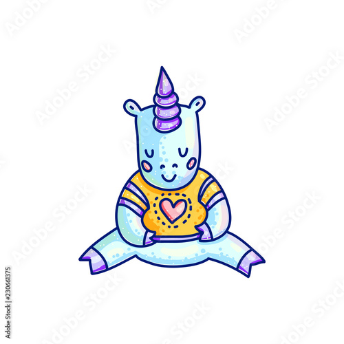 Charming cartoon unicorn in colorful t-shirt