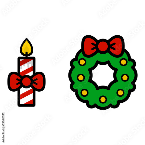 christmas candle and christmas wreath vector