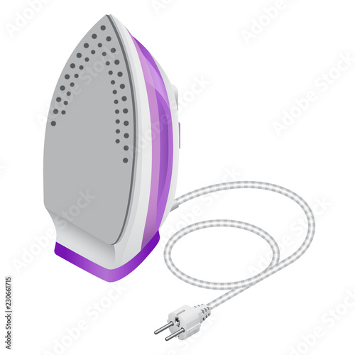 Isometric steam iron isolated on white background. Ironing of clothes, home appliance. Vector illustration.