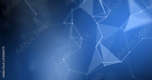 Plexus background, abstract blue geometric polygon wireframe. Blue 3D futuristic background with light blur effect