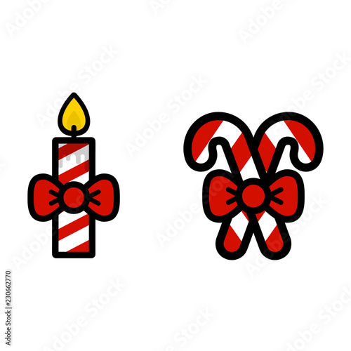 christmas candle and christmas candies with bow