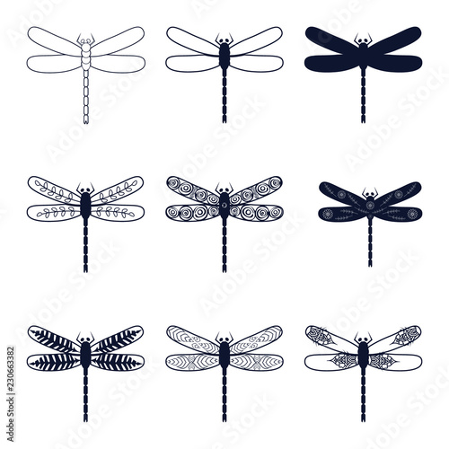 set with abstract images of dragonflies
