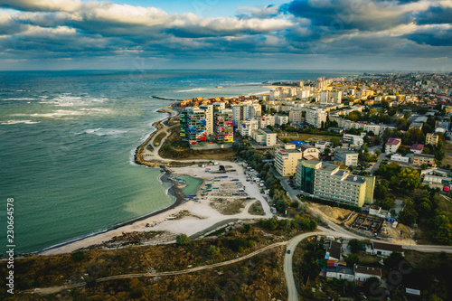 Constanta from above and the beach at the Black Sea photo