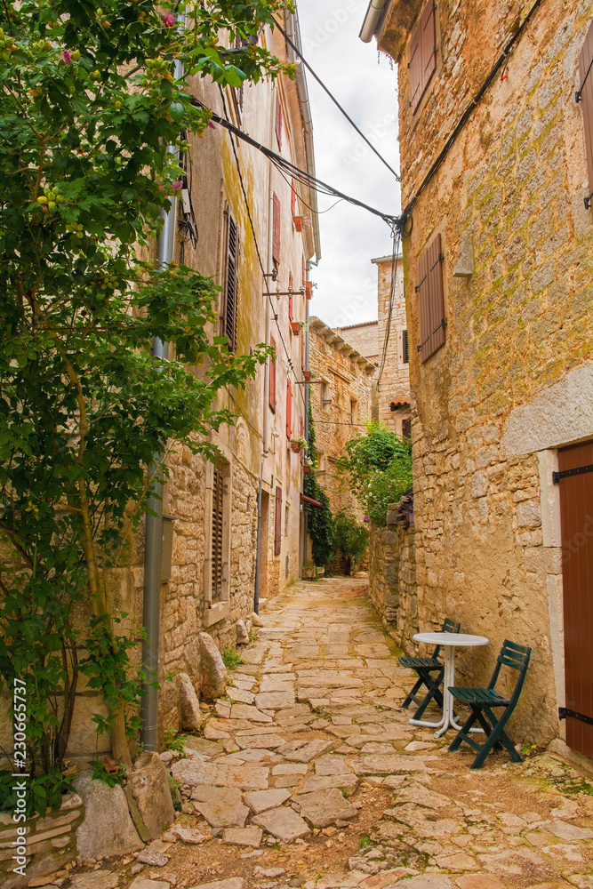 Obraz premium A street in the historic hill village of Bale (also called Valle) in Istria, Croatia 