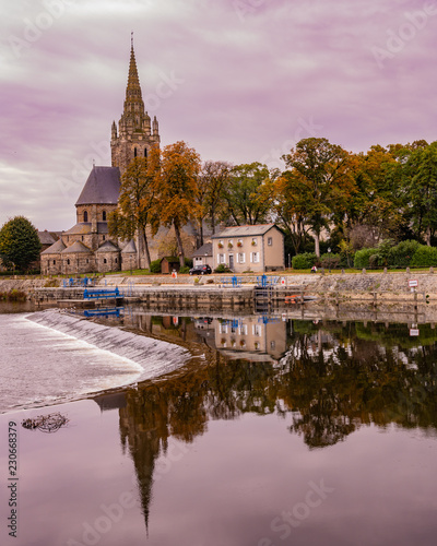 Scenes from Laval France along the Mayenne river with castles and churches