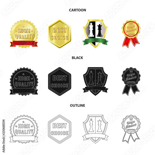 Vector illustration of emblem and badge sign. Set of emblem and sticker stock symbol for web.