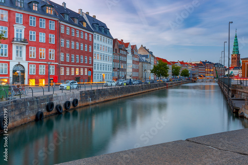 Bild auf Leinwand Copenhagen. City embankment at sunset.