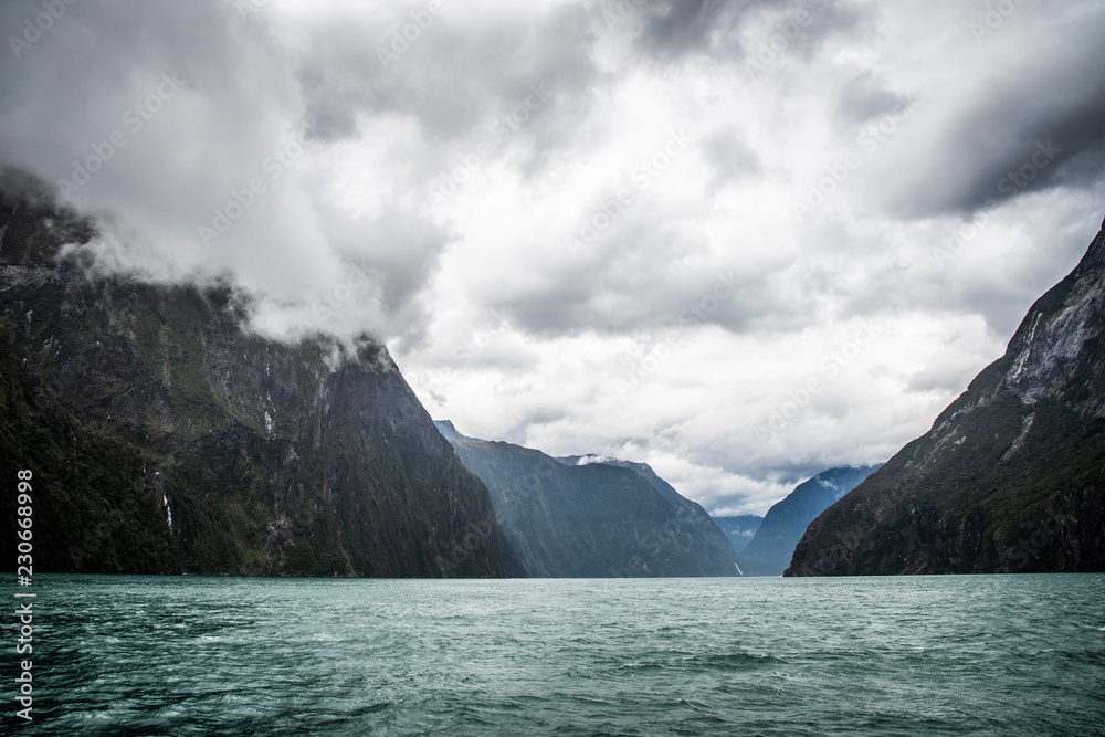 Scenic Milford Sound Cruise during a cloudy day