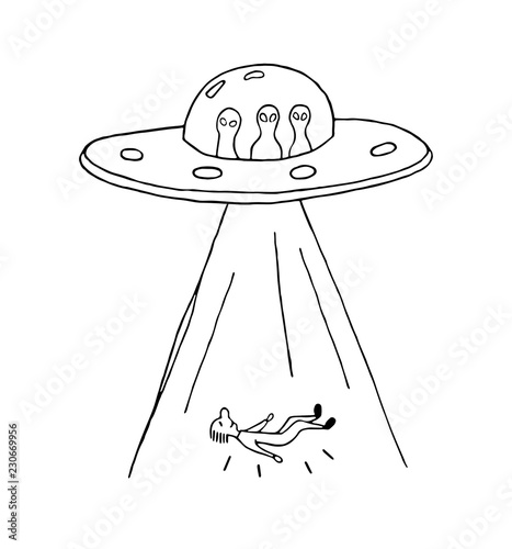 UFO abduction of a human with flying saucer.