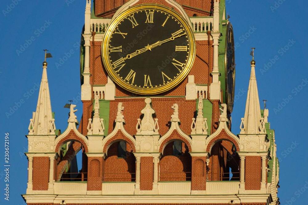 Clock of the Moscow Kremlin, the Spasskaya tower, close-up