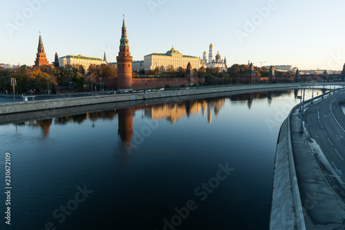 Landscape with a view of the Moscow Kremlin and the river in the morning