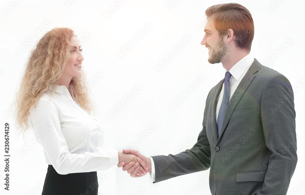 handshake of a businessman and business woman. handshake of a businessman and business woman.