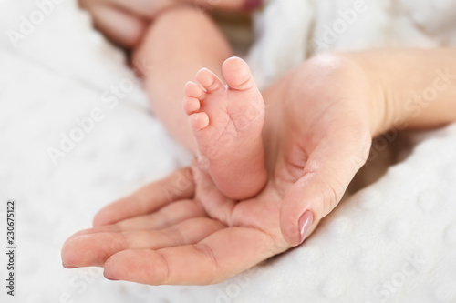 Little newborn foot in the palms