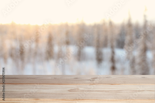 table in winter forest