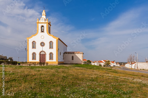 The parish church of Flor da Rosa where the knight Alvaro Goncalves Pereira was temporarily buried. Crato, Alto Alentejo, Portugal photo
