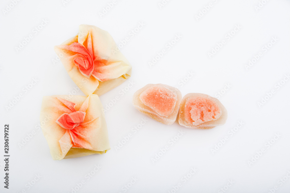 peach marmalade paper pack candy white background peach marmalade paper pack candy white background