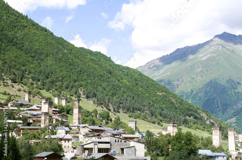 Beautiful view of Svaneti valley of a town Mestia , Georgia 