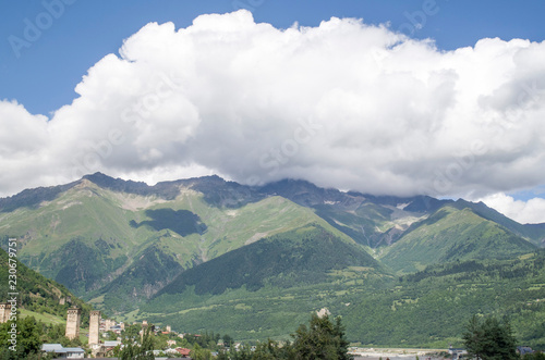 Beautiful view of Svaneti valley of a town Mestia , Georgia