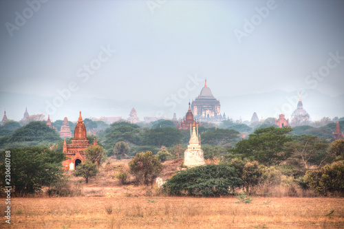 Early morning view over the temples of Bagan, a historical site in Myanmar 