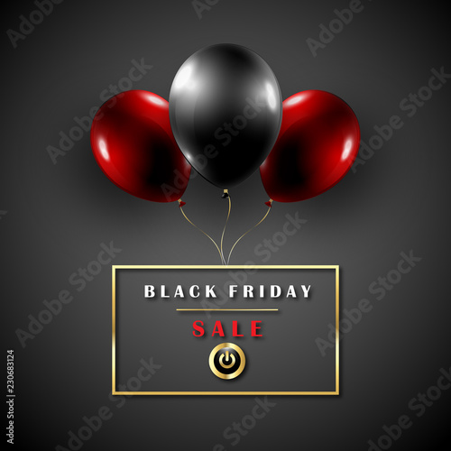 Black Friday Sale Concept - glossy balloons in black background - Vector 