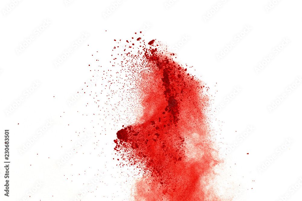 Red powder explosion on white background. Paint Holi. Red powder explosion on white background. Paint Holi.