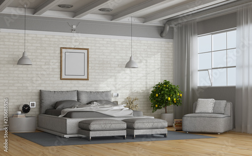 Fototapeta Naklejka Na Ścianę i Meble -  White and gray modern mastern bedroom
