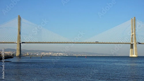 modern bridge in potuguese town lisbon