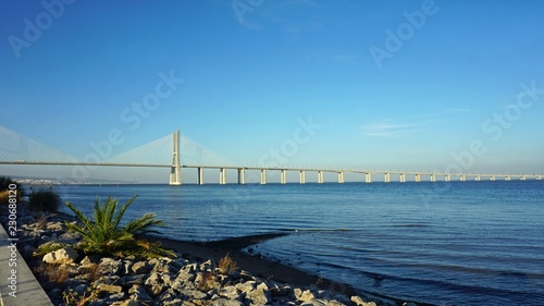 modern bridge in potuguese town lisbon photo