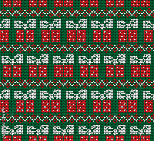 Foto Knitted Christmas and New Year pattern Norwegian style , illustration