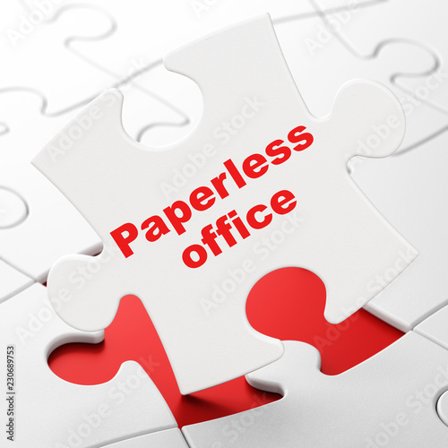 Business concept: Paperless Office on White puzzle pieces background, 3D rendering