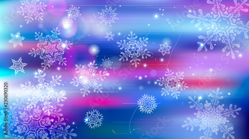 Snowflakes and festive lights - vector background with beautiful snowflakes that merrily shine and shimmer in color space