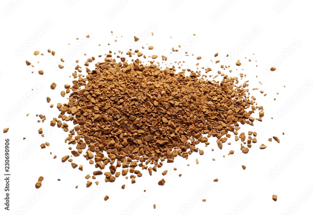 Instant coffee granules isolated on white background and texture Instant coffee granules isolated on white background and texture