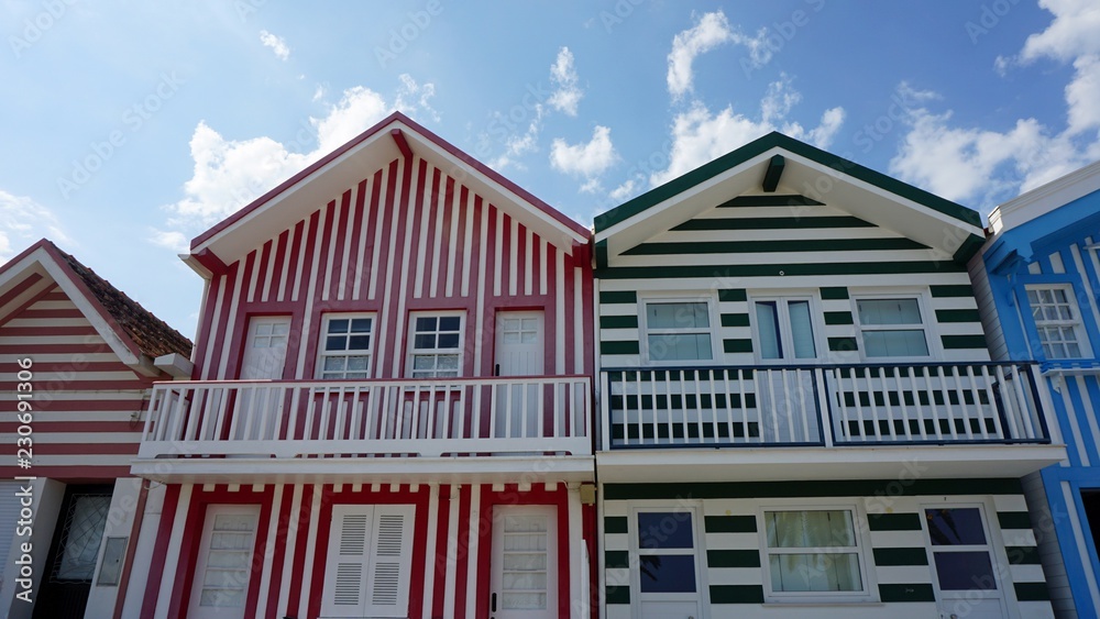 colorful houses of costa nova in portugal