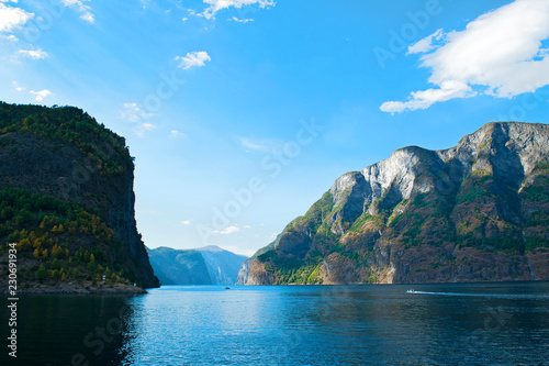 The Breathtaking Norwegian Aurlandsfjord and Naeroyfjord - UNESCO protected fjord - cruise from Flam to Gudvangen on Norway in a Nutshell Tour. 