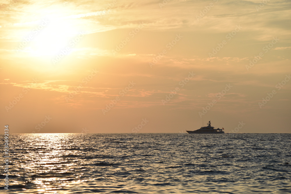 Sunset, ship , sea