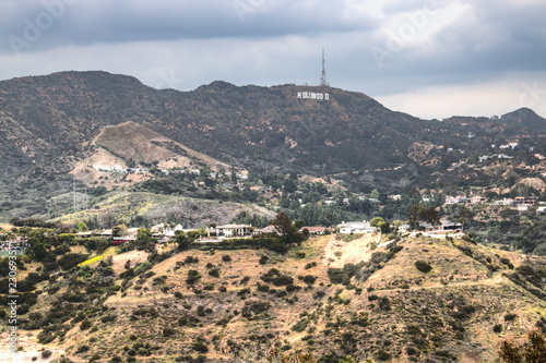 The famous Hollywood sign in the Hollywood Hills on the outskirts of Los Angeles in the USA
