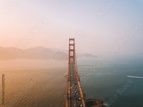 Aerial view of the Golden gate bridge in San Francisco 