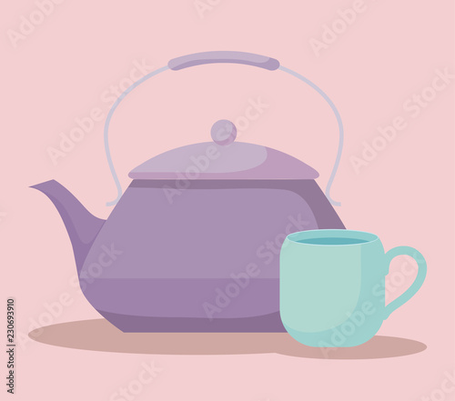 teapot with cup isolated icon